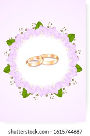 Circular pattern of flowers and leaves of orchids with wedding rings