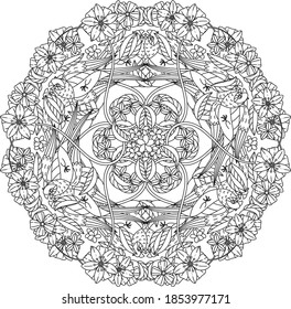Circular pattern in form of mandala abstract for Henna, Mehndi, tattoo, decoration. Decorative ornament in ethnic oriental style. Coloring book page.