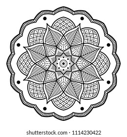 Circular pattern in form of mandala for coloring book, greeting card, phone case print, etc. Anti-stress therapy patterns, coloring for adults. Mandala pattern black and white. 