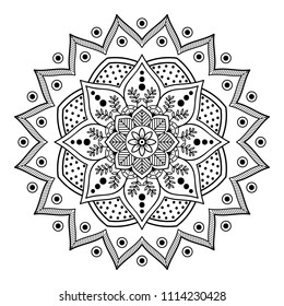 Circular pattern in form of mandala for coloring book, greeting card, phone case print, etc. Anti-stress therapy patterns, coloring for adults. Mandala pattern black and white. 