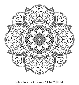 Circular pattern in form of mandala for coloring book, greeting card, phone case print, etc. Anti-stress therapy patterns, coloring for adults. Mandala pattern black and white. 