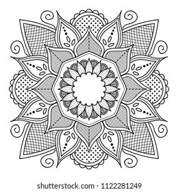 Circular pattern in form of mandala for coloring book, greeting card, phone case print, etc. Anti-stress therapy patterns, coloring for adults. Mandala pattern black and white. 