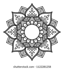 Circular pattern in form of mandala for coloring book, greeting card, phone case print, etc. Anti-stress therapy patterns, coloring for adults. Mandala pattern black and white. 