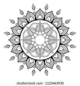 Circular pattern in form of mandala for coloring book, greeting card, phone case print, etc. Anti-stress therapy patterns, coloring for adults. Mandala pattern black and white. 