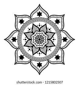 Circular pattern in form of mandala for coloring book, greeting card, phone case print, etc. Anti-stress therapy patterns, coloring for adults. Mandala pattern black and white.