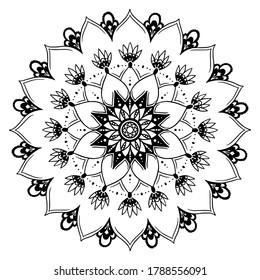 Circular pattern in form of mandala for coloring book, Henna, Mehndi, tattoo, Yoga logo. Background for meditation poster. Unusual flower shape oriental line vector. Anti-stress therapy pattern.