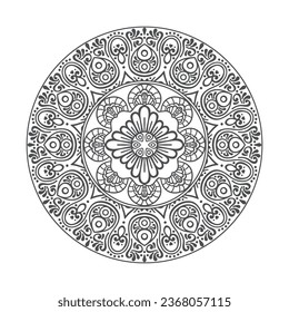 Circular pattern in the form of a mandala, Decorative pattern in oriental style. Coloring book page.