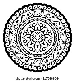 Circular pattern in form of mandala with flower for Henna, Mehndi, tattoo, decoration. Decorative ornament in ethnic oriental style. Coloring book page.