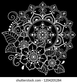 Circular pattern in form of mandala with flower for Henna, Mehndi, tattoo, decoration. Decorative ornament in ethnic oriental style. Coloring book page.