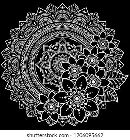 Circular pattern in form of mandala with flower for Henna, Mehndi, tattoo, decoration. Decorative ornament in ethnic oriental style. Coloring book page.