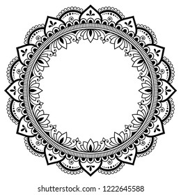 Circular pattern in form of mandala with flower for Henna, Mehndi, tattoo, decoration. Decorative ornament in ethnic oriental style. Coloring book page.