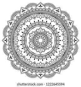 Circular pattern in form of mandala with flower for Henna, Mehndi, tattoo, decoration. Decorative ornament in ethnic oriental style. Coloring book page.