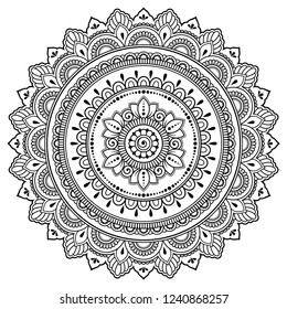 Circular pattern in form of mandala with flower for Henna, Mehndi, tattoo, decoration. Decorative ornament in ethnic oriental style. Coloring book page.