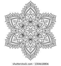 Circular pattern in form of mandala with flower for Henna, Mehndi, tattoo, decoration. Decorative ornament in ethnic oriental style.