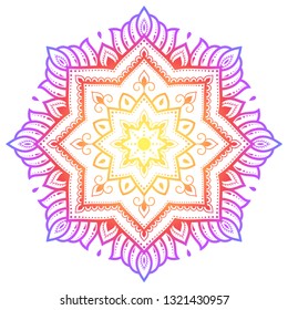Circular pattern in form of mandala with flower for Henna, Mehndi, tattoo, decoration. Decorative ornament in ethnic oriental style. Rainbow design on white background.