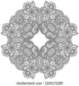 Circular pattern in form of mandala with flower for Henna, Mehndi, tattoo, decoration. Decorative ornament in ethnic oriental style.