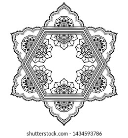 Circular pattern in form of mandala with flower for Henna, Mehndi, tattoo, decoration. Decorative ornament in ethnic oriental style. Outline doodle hand draw vector illustration.