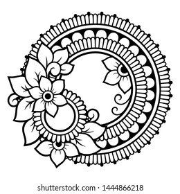 Circular pattern in form of mandala with flower for Henna, Mehndi, tattoo, decoration. Decorative ornament in ethnic oriental style. Outline doodle hand draw vector illustration.