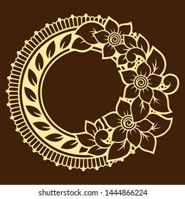 Circular pattern in form of mandala with flower for Henna, Mehndi, tattoo, decoration. Decorative ornament in ethnic oriental style. Outline doodle hand draw vector illustration.