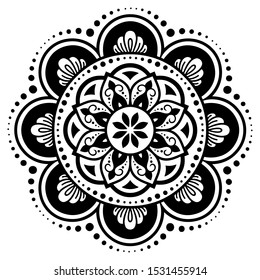 Circular pattern in form of mandala with flower for Henna, Mehndi, tattoo, decoration. Decorative ornament in ethnic oriental style. Outline doodle hand draw vector illustration.