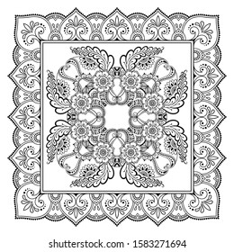 Circular pattern in form of mandala with flower for Henna, Mehndi, tattoo, decoration. Decorative ornament in ethnic oriental style. Outline doodle hand draw vector illustration.