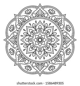 Circular pattern in form of mandala with flower for Henna, Mehndi, tattoo, decoration. Decorative ornament in ethnic oriental style. Outline doodle hand draw vector illustration.