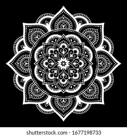 Circular pattern in form of mandala with flower for Henna, Mehndi, tattoo, decoration. Decorative ornament in ethnic oriental style. Outline doodle hand draw vector illustration.