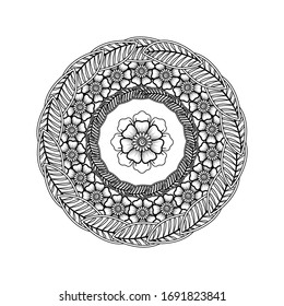 Circular pattern in form of mandala with flower for Henna, Mehndi, tattoo, decoration. Decorative ornament in ethnic oriental style. Coloring book page.