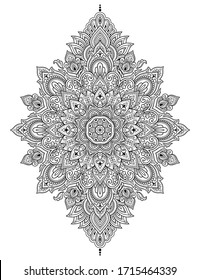 Circular pattern in form of mandala with flower for Henna, Mehndi, tattoo, decoration. Decorative ornament in ethnic oriental style. Outline doodle hand draw vector illustration.