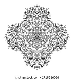 Circular pattern in form of mandala with flower for Henna, Mehndi, tattoo, decoration. Decorative ornament in ethnic oriental style. Outline doodle hand draw vector illustration.