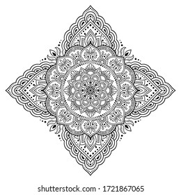 Circular pattern in form of mandala with flower for Henna, Mehndi, tattoo, decoration. Decorative ornament in ethnic oriental style. Outline doodle hand draw vector illustration.