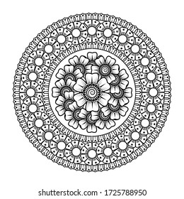 Circular pattern in form of mandala with flower for henna, mehndi, tattoo, decoration.