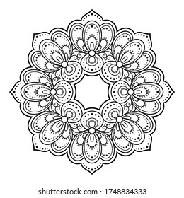 Circular pattern in form of mandala with flower for Henna, Mehndi, tattoo, decoration. Decorative ornament in ethnic oriental style. Outline doodle hand draw vector illustration.