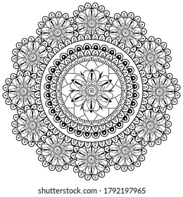 Patrón circular en forma de mandala con flor para henna, mehndi, tatuaje, decoración.