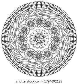 Circular pattern in form of mandala with flower for henna, mehndi, tattoo, decoration.