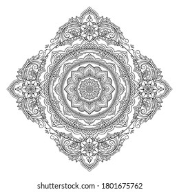 Circular pattern in form of mandala with flower for Henna, Mehndi, tattoo, decoration. Decorative ornament in ethnic oriental style. Outline doodle hand draw vector illustration.