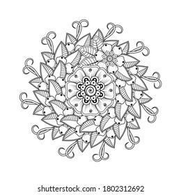 Circular pattern in form of mandala with flower for henna, mehndi, tattoo, decoration.