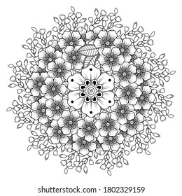 Circular pattern in form of mandala with flower for henna, mehndi, tattoo, decoration.