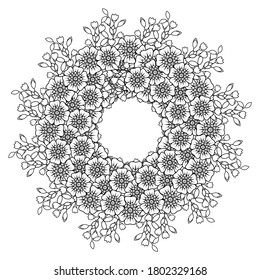 Circular pattern in form of mandala with flower for henna, mehndi, tattoo, decoration.