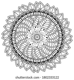 Circular pattern in form of mandala with flower for henna, mehndi, tattoo, decoration.