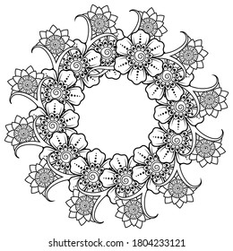 Circular pattern in form of mandala with flower for henna, mehndi, tattoo, decoration. mehndi flower decoration in ethnic oriental, indian style.