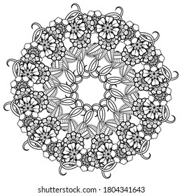 Patrón circular en forma de mandala con flor para henna, mehndi, tatuaje, decoración.