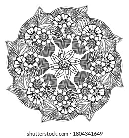 Circular pattern in form of mandala with flower for henna, mehndi, tattoo, decoration.
