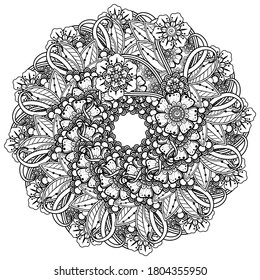 Circular pattern in form of mandala with flower for henna, mehndi, tattoo, decoration.
