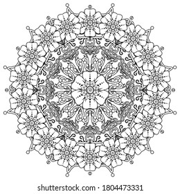 Circular pattern in form of mandala with flower for henna, mehndi, tattoo, decoration. mehndi flower decoration in ethnic oriental, indian style. Vector EPS 10.