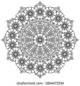 Patrón circular en forma de mandala con flor para henna, mehndi, tatuaje, decoración. decoración de flores de mehndi de estilo étnico oriental, indio. EPS vectorial 10.