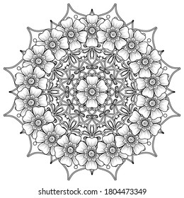 Circular pattern in form of mandala with flower for henna, mehndi, tattoo, decoration. mehndi flower decoration in ethnic oriental, indian style. Vector EPS 10.