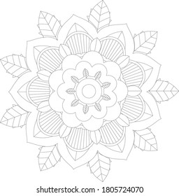 Circular pattern in form of mandala with flower for Henna, Mehndi, tattoo, decoration. Decorative ornament in ethnic oriental style. Outline doodle hand draw vector illustration.