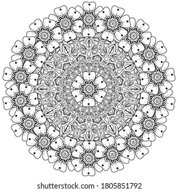 Circular pattern in form of mandala with flower for henna, mehndi, tattoo, decoration. mehndi flower decoration in ethnic oriental, indian style.