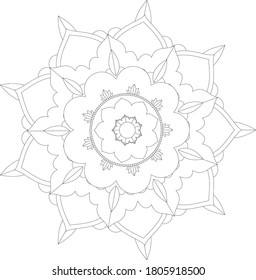 Patrón circular en forma de mandala con flor para Henna, Mehndi, tatuaje, decoración. La decoración es de estilo étnico oriental. Dibujar ilustración vectorial con la mano del garabato de contorno.